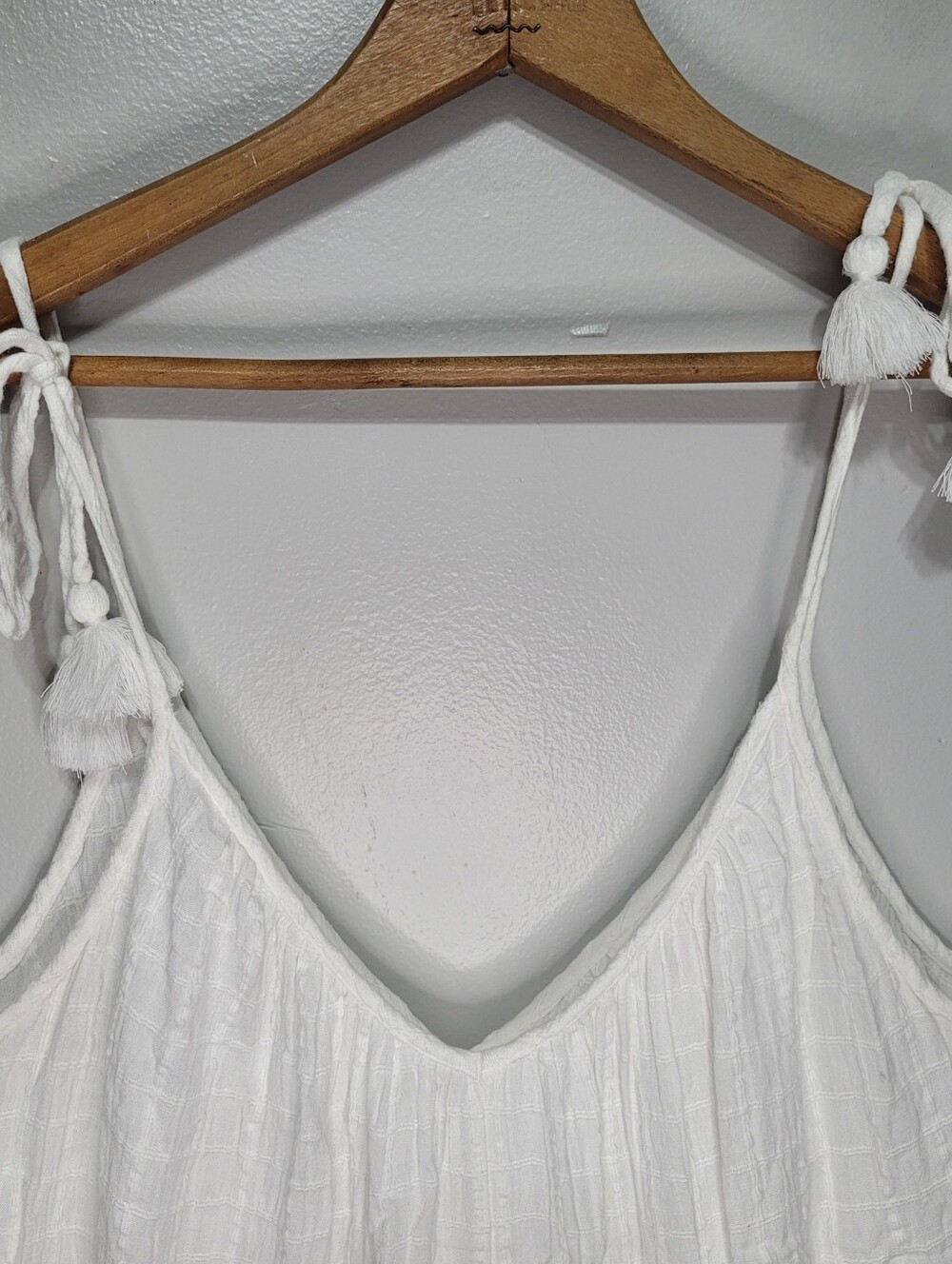 Aerie White Linen Blend Romper XL Tassel Tie Swim Coverup Cottagecore Beachy - Picture 5 of 13